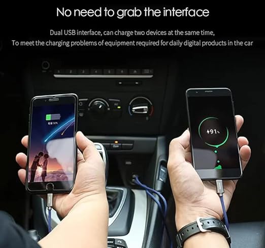 JNUOBI Quick Charge Car Charger, Dual Ports Car Charger Adapter with 3 in 1 Fast Charging Cord for iPhone, Android, iPad, Camera for Most Cars-White 