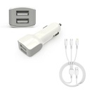 JNUOBI Quick Charge Car Charger, Dual Ports Car Charger Adapter with 3 in 1 Fast Charging Cord for iPhone, Android, iPad, Camera for Most Cars-White 