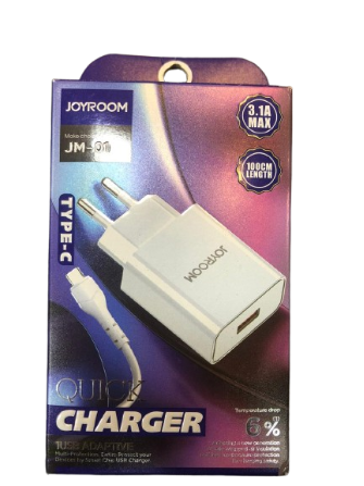 شاحن حائط بمدخل رأس usb ووصلة Type-C من شركة joyroom