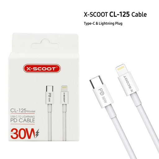 كابل شحن سريع X-Scoot CL-125 Type-C To Lightning بقوة 30 وات بطول 1 متر - أبيض