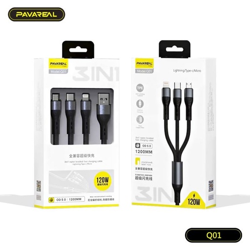 PAVAREAL 120W Anti-Curvature Cable, available in three varieties: Micro-USB, Lightning, Type-C. 